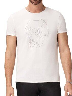John Varvatos Skull Tiles Mens Embroidered Crewneck Tee Shirt Salt White NWT 148